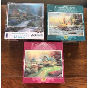 Thomas Kinkade Ceaco Dimensions 3-D Jigsaw Puzzles Lot of 3 300 500 Piece